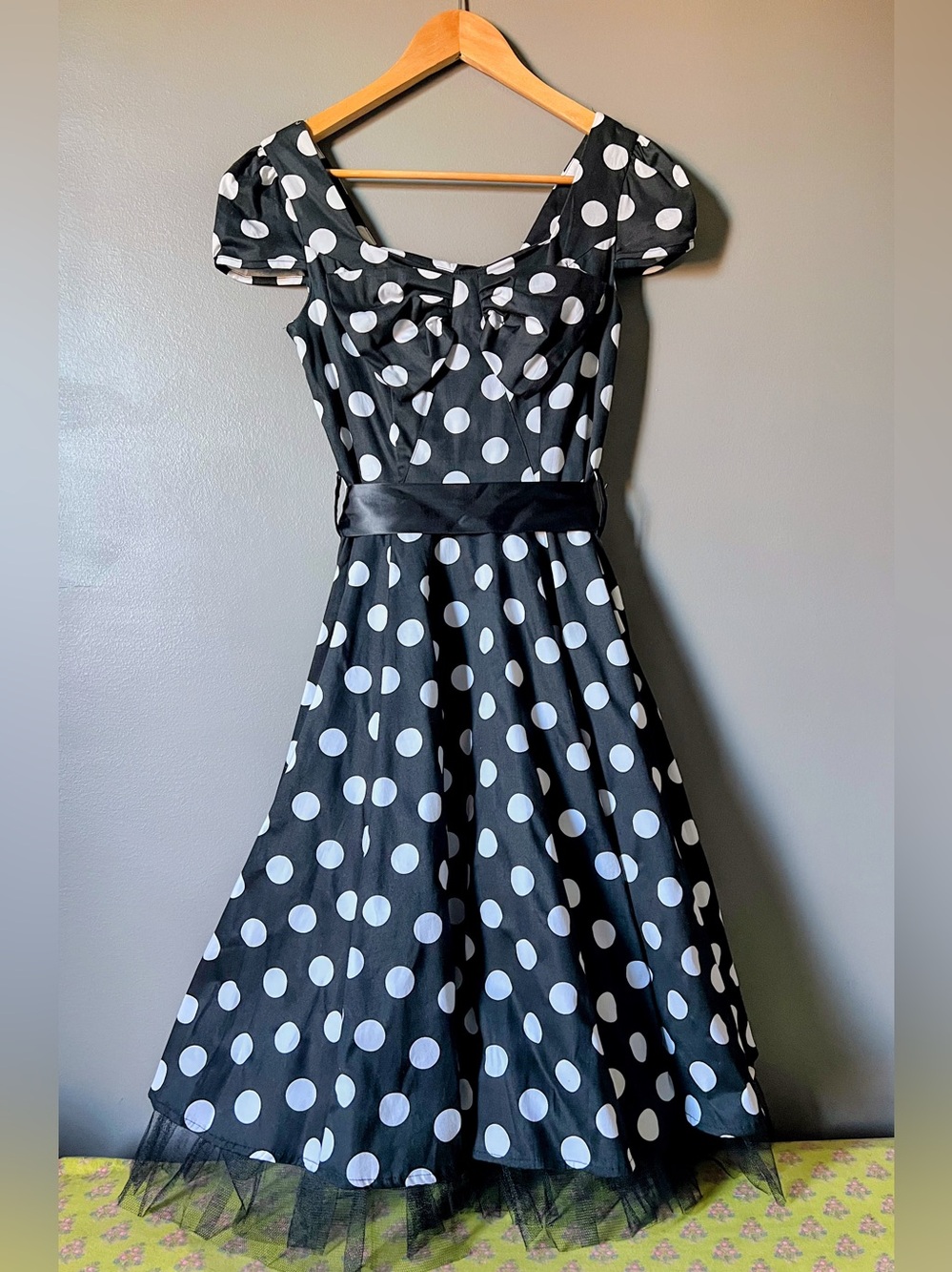 Hearts & Roses Black & White Polka Dot Fit-and-Flare Dress